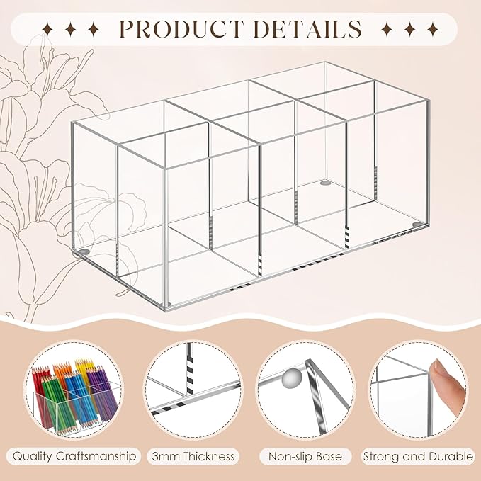 Zhehao 2 Pack Clear Acrylic Makeup Brush Holder Organizer, 6-slot Cosmetic Storage Organizer Pencil Holder for Vanity, Countertop & Desk, Transparent Makeup Brush Stand for Brushes, Lipsticks & Pens