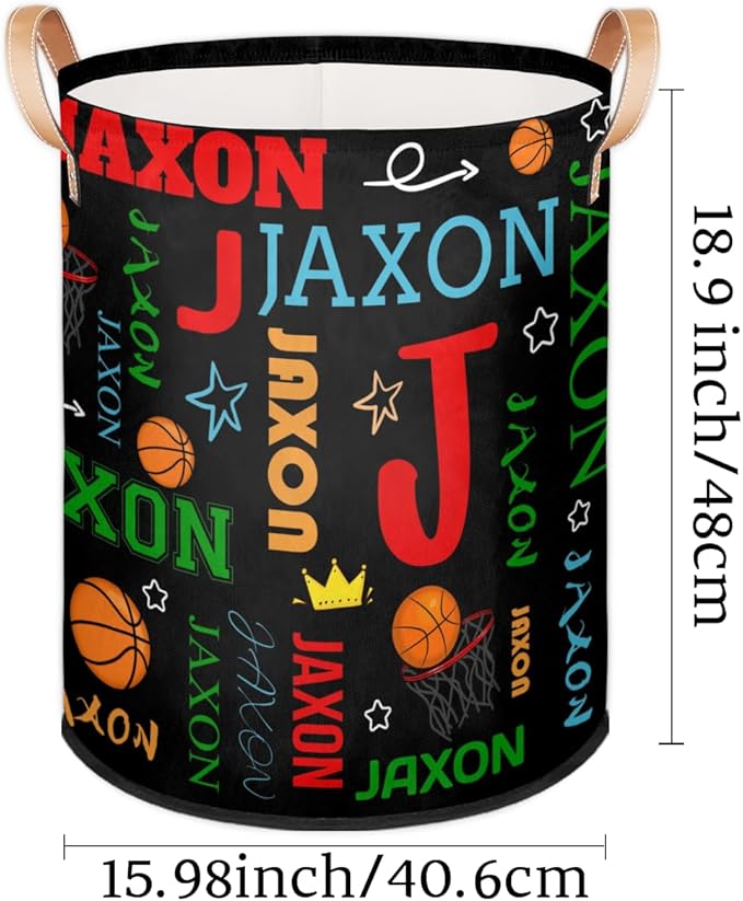 Custom Basketball Laundry Hamper, Personalized Laundry Baskets with Handles Dirty Clothes Hamper Storage Basket