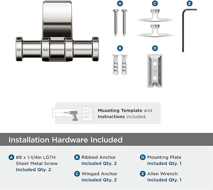 Amerock BH36050G10 | Brushed Nickel Double Robe Hook | 2-15/16 in. (75 mm) Length Towel Holder | Davenport | Towel Hook for Bathroom | Bathroom Hardware | Bath Accessories