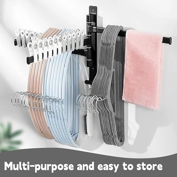 2 Arms Swivel Towel Rack Thicken Towel Holder with Hook Space Saving Towel Bar Wall Mount Swivel Towel Racks for Bathroom Kitchen-Grey