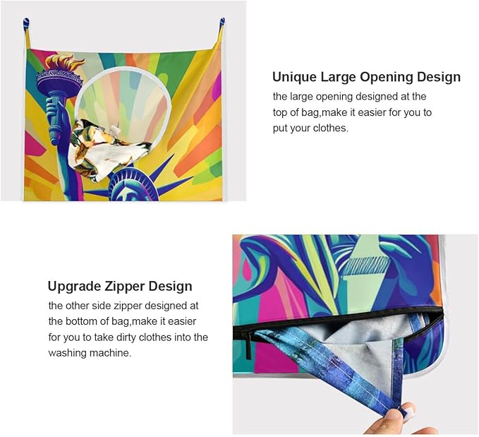 Hanging Laundry Hamper with Stainless Steel Hooks,Oxford Fabric Printing Door Laundry Clothes Bag, 29.5X20inch 1PCS Bright Statue Of Liberty and Torch
