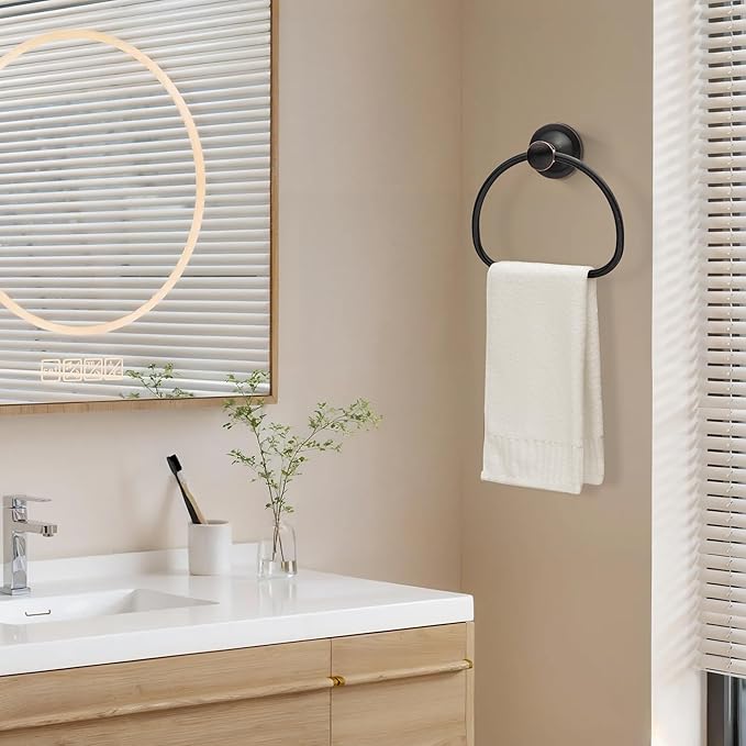 Bronze Bathroom Hand Towel Holder, ORB Towel Ring Holder, Wall Mounted Towel Rack Hanger Home Half Round Bathroom Hardware Accessory Modern
