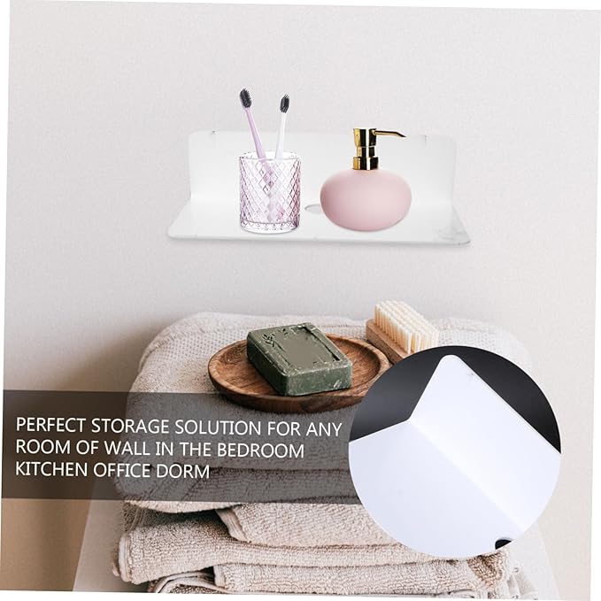 jojofuny Acrylic Floating Wall Shelf, Drill-Free Wall Mounted Speaker Holder, Punch-Free Storage Rack for Bathroom, Bedroom, Kitchen, 9.05 X 3.54 X 2.36 Inches, White