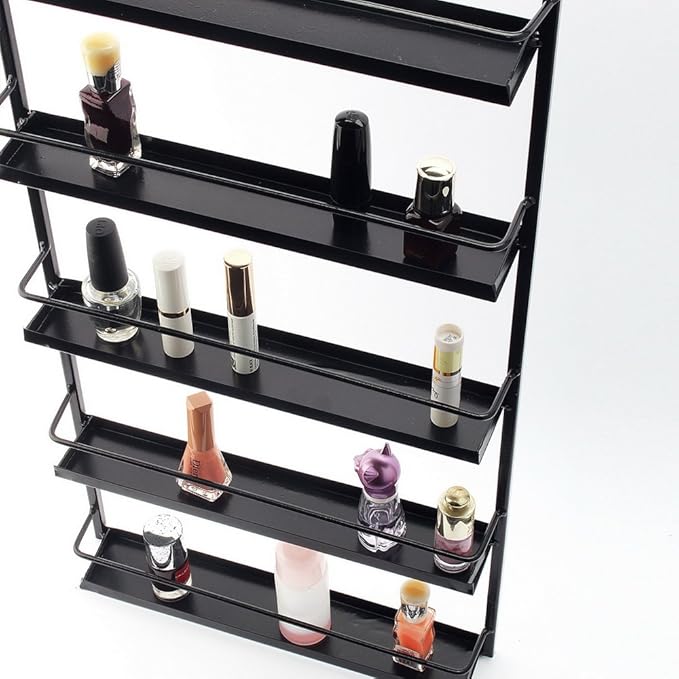 DAZONE DIY Metal Nail Polish Mountable 5 Tier Organizer Nail Polish Wall Rack Organizer Holds 50 Bottles Nail Polish (Black)