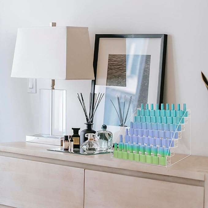 2 Packs 7 Tiers Nail Polish Holder Organizer, Multi-Level Acrylic Nail Polish Display Cases Rack, Clear Essential Oil Storage Display Stand - Hold up to 70 Bottles (2 Packs A)