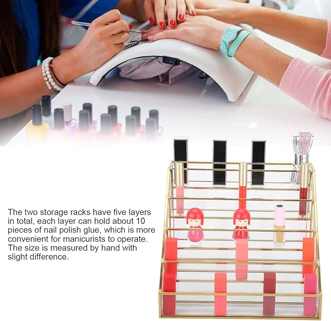 HURRISE Nail Polish Display Rack, Nail Polish Organizer,Multi-Layer Desk Shelf Glass Nail Polish Display Nail Polish Nail Art Storage Cosmetic For Nail Polish Organizer Shelf(S)