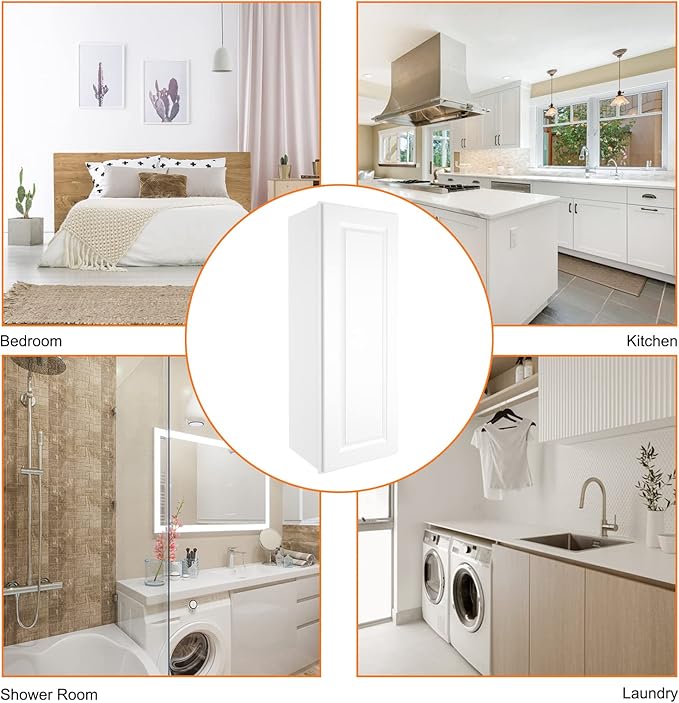 ROOMTEC Wood Wall Cabinet,RTA Single Door Medicine Cabinet with Adjustable Shelves and Soft-Close Door for Kitchen, Bathroom, and Laundry. 12" D*21" W*42" H, Traditional White