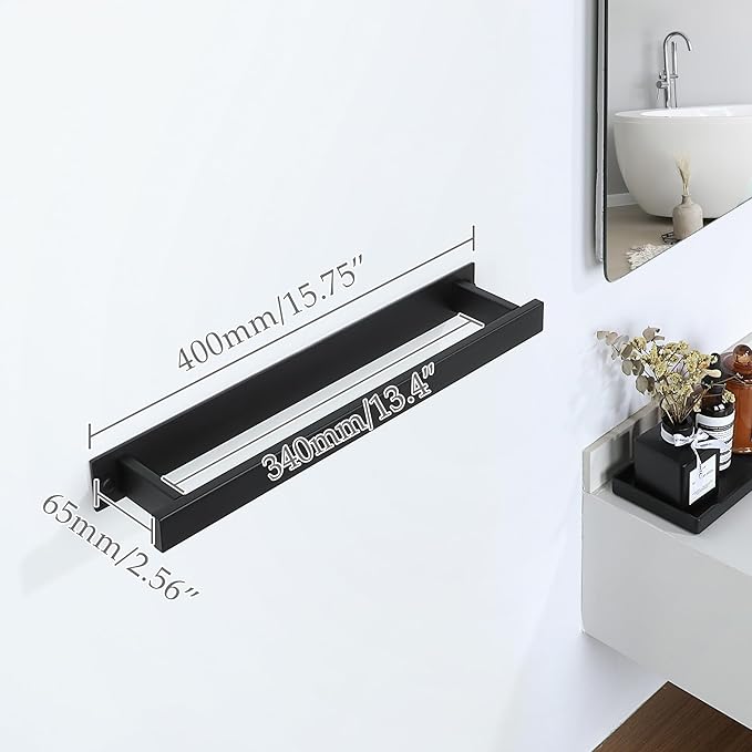 Alise Bathroom Towel Bar, 16 Inch Matte Black Towel Racks for Bathroom and Lavatory, SUS304 Stainless Steel Hand Towel Holder Towel Rail,Wall Mount with Self-Adhesive or Screw-in,GJZ5040-B