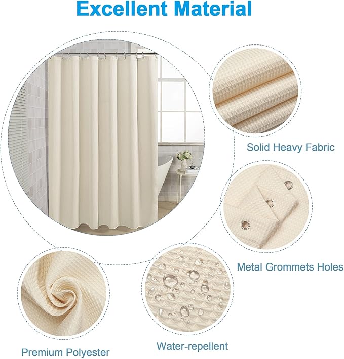 AmazerBath Waffle Shower Curtain, Cream Yellow Fabric, Hotel Quality, Heavy Duty, 36 x 72 Inches