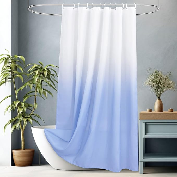 AooHome Fabric Shower Curtains, Cloth Ombre Blue Shower Curtain Sets, Washable Fabric Blue and White Shower Curtain, Rustic Farmhouse Bathroom Shower Curtains, 72x78 Inches