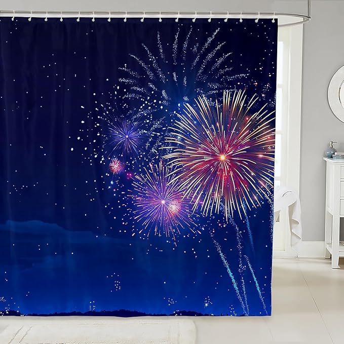 Feelyou Girls Bath Curtain Chic Colorful Fireworks Shower Curtain for Kids Teens Luxury Galaxy Print Bathroom Fabric Shower Curtain Set Decorative Floral Printed Waterproof Curtains 72"x84"