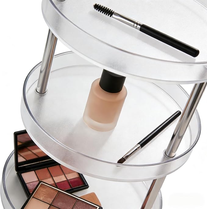 Rotating Makeup Organizer for Vanity Perfect Clear Round 3 Tier Perfume Skincare Cosmetic Stand Bathroom Countertop Storage 9.25"