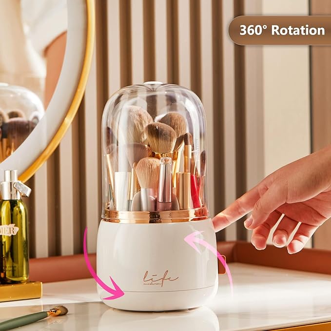 Makeup Organizer and Storage, Adjustable Spinning Holder,Countertop Cosmetic Storage Display box,Dustproof And Waterproof,Makeup Brush Organizer Fits Bedroom And Bathroom (WHITE), LI-001