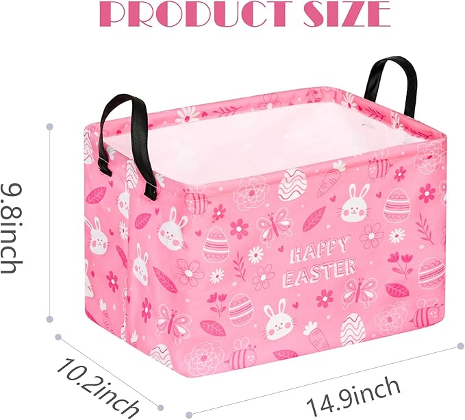 Easter Storage Basket Eggs Bunny Flower Gifts Cube Kids Waterproof Storage Bins Organizer,Foldable Closet Shelf Baskets with handles for Women,Nursery Hamper Toys Box,Room Decorations