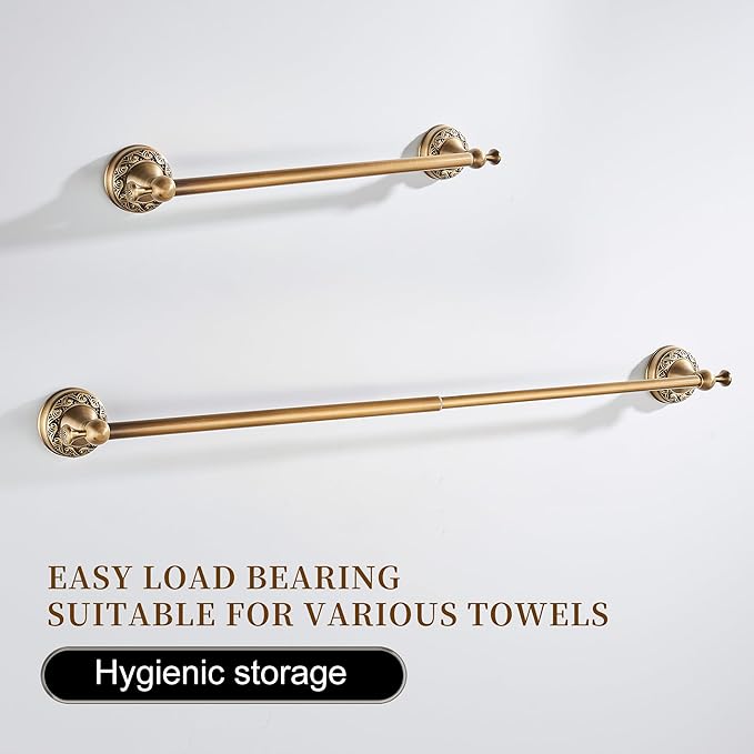 Wall Mounted Bathroom Towel Rack, Towel Bar Adjustable 15.5 to 27.5 Inch Antique Brass Pattern Carving,Brushed Bronze