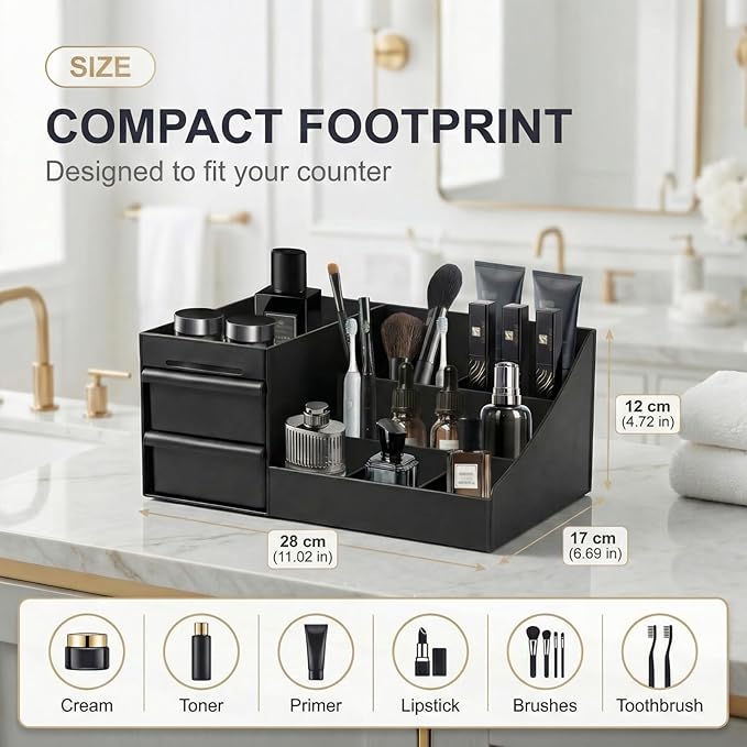 Cologne Organizer for Men, Perfume Organizer with 2 Drawers, Organizer for Bathroom or Bedroom Countertop, for Perfumes, Skincare Products, and Daily Necessities Storage, Gifts for Men
