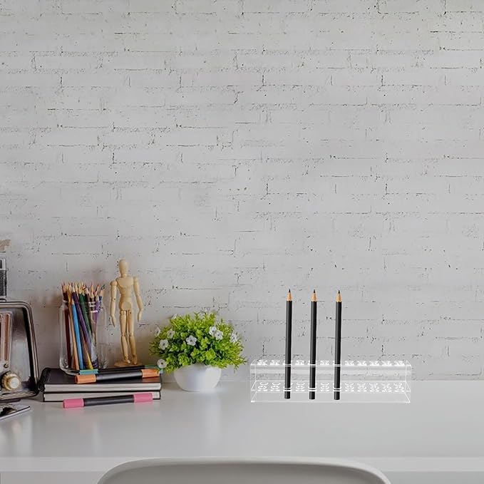 SHINEOFI Multi-slot Acrylic Pen Holder: 1 Tier 24-slot Display Stand for Pens, Pencils, Makeup Brushes & Art Supplies