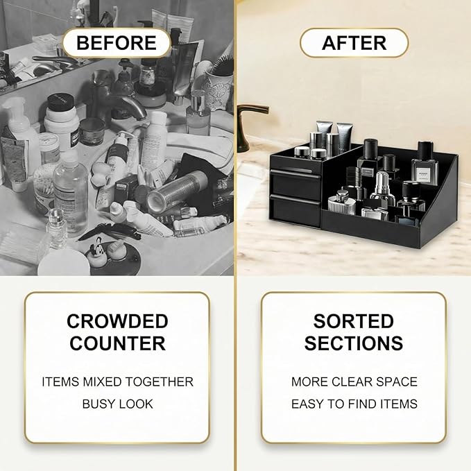 Cologne Organizer for Men, Perfume Organizer with 2 Drawers, Organizer for Bathroom or Bedroom Countertop, for Perfumes, Skincare Products, and Daily Necessities Storage, Gifts for Men