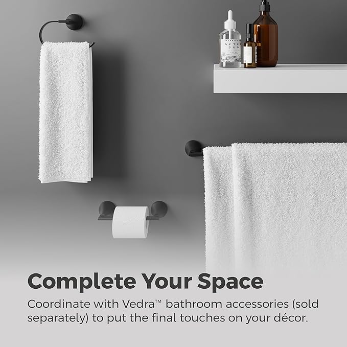 Pfister Vedra Towel Hook, Bathroom Towel & Robe Hook, Wall-Mounted, Screw-in, Matte Black Finish, BRHVED0B