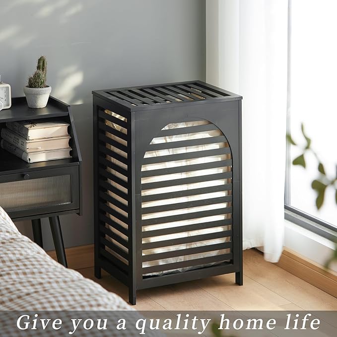 Laundry Hamper with Lid,Bamboo Large Waterproof Clothes Laundry Basket,Removable Washing Bags with Handles,clothes basket (Black)