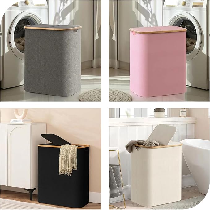 150L Laundry Basket with Lid, Large 2 Compartments Laundry Hamper with Handles & laundry bag Removable in Laundry Room, College Dorm, Bathroom, Bedroom (black)