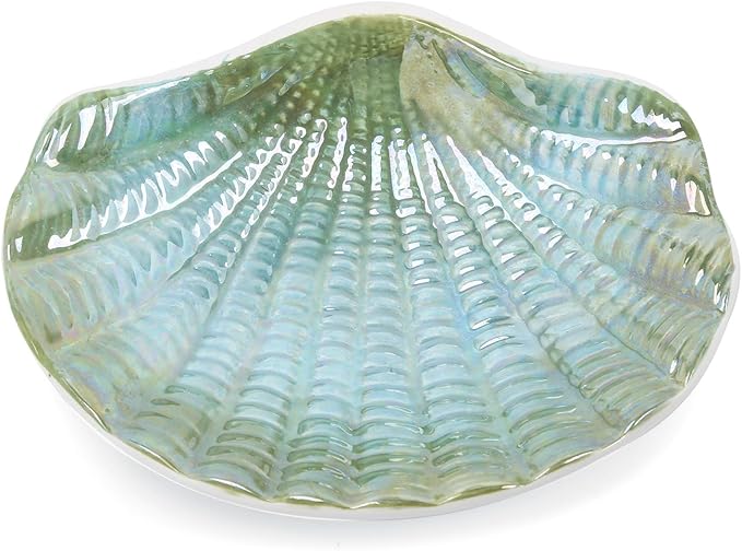 Ocean Conch Sea Shell Ceramic Bathroom Accessories Set of 4,1 Gargle Cups 1 Toothbrush Holders 1 Soap Dishes 1 Soap Dispenser (Green)