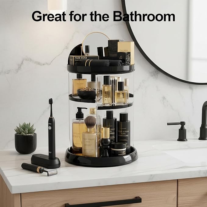 Cologne Organizer for Men,Nightstand Organizer,Cologne Shelf, Cologne Stand,Perfume Shelf with Rotate,Organizador de Perfumes,Dresser Drawer Organizers for Bedroom,Black