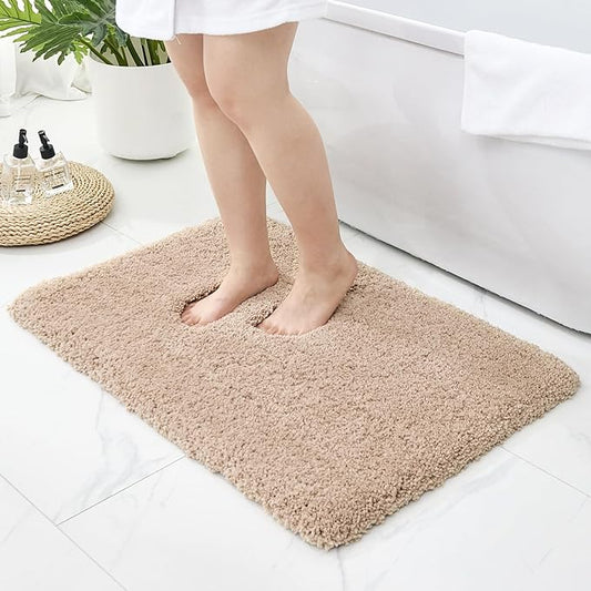 Bathroom Rugs Non Slip Washable 32x20, Ultra Thick Soft Microfiber Absorbent Bath Mats, High Density Foam Latex Non Slip Backing Bath Rugs, Fluffy Floor Carpet for Tub&Shower,Beige