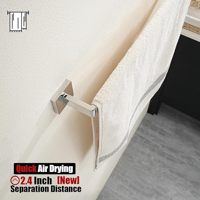 JQK Polished Towel Bar, Rounded Edges 20.41 Inch Towel Rack, 304 Stainless Steel Bathroom Wall Mount, Useable Length 18 Inch, TB250L18-CH