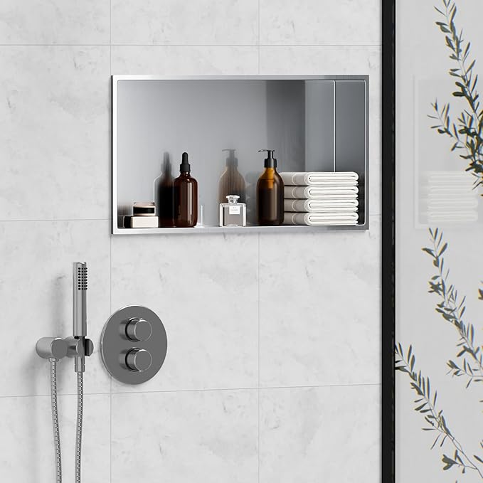 Stainless Steel Shower Niche 24"X12" No Tile Needed Recessed Inserted Wall Niche Shower for Bathroom, Living Room, Kitchen for Storage, Brushed Nickel