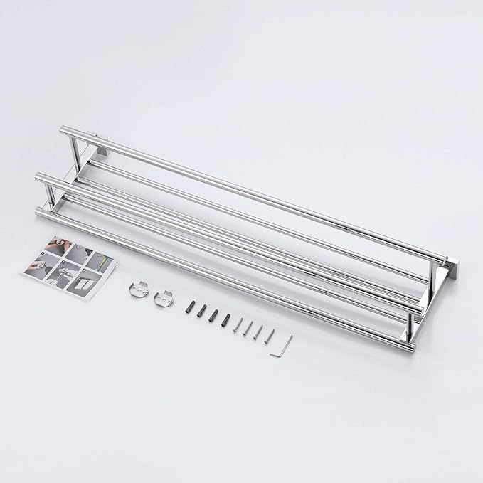 KES Large Towel Rack, Towel Shelf with Two Bar (29.37Inch Stainless Steel) Shower Organizer Modern Square Style Wall Mount Polished Finish, A2112S75