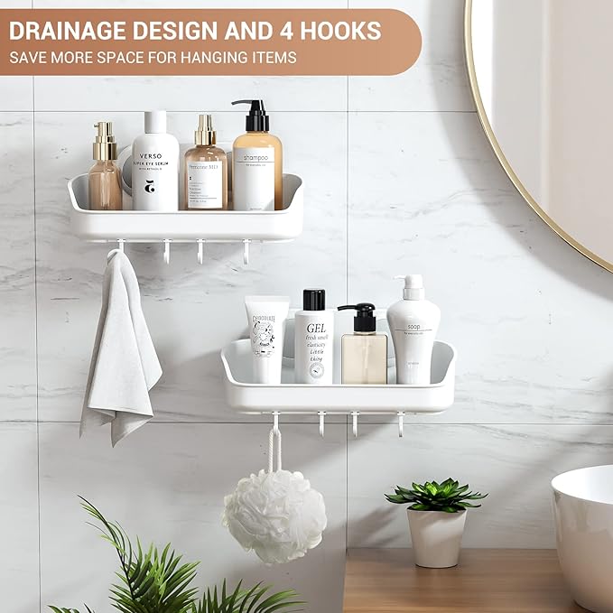 LUXEAR Shower Caddy Suction Cup NO-Drilling Removable Bathroom Shower Shelf Powerful Shower Organizer Basket Waterproof & Oilproof Wall Mounted Storage Rack for Bathroom&Kitchen