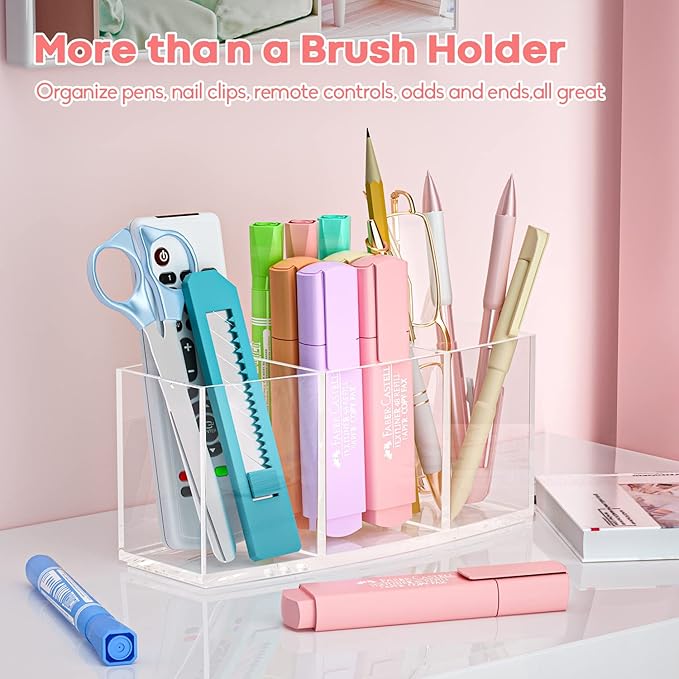 2 Pack Makeup Organizer Set, Rotating Makeup Organizer with 6 Drawers, Makeup Brush Holder, Clear