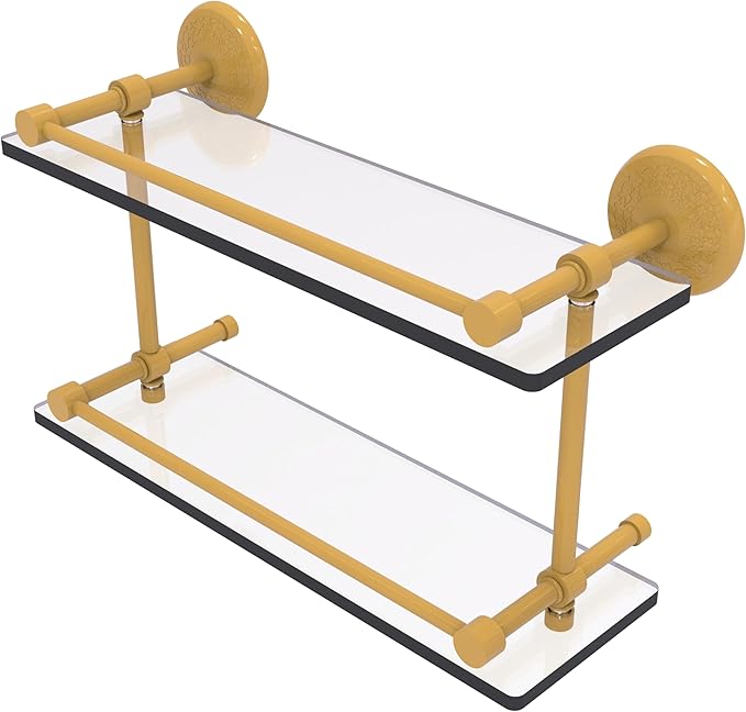 Allied Brass MC-2/16-GAL-SGL Monte Carlo 16 Inch Double Glass Shelf with Gallery Rail, Spanish Gold