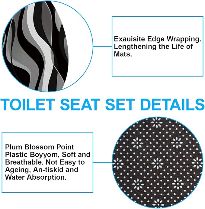 beifivcl 4Pcs Black Shower Curtain Sets with Non-Slip Rugs, Toilet Lid Cover and Bath Mat, Black and Gray Bathroom Decor Set Accessories Fabric Waterproof Shower Curtains with 12 Hooks, 72 x 72 Inch