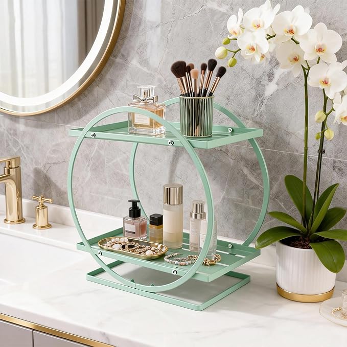 BO2706 2 Tier Bathroom Organizer, Perfume Organizer for Dresser, Green