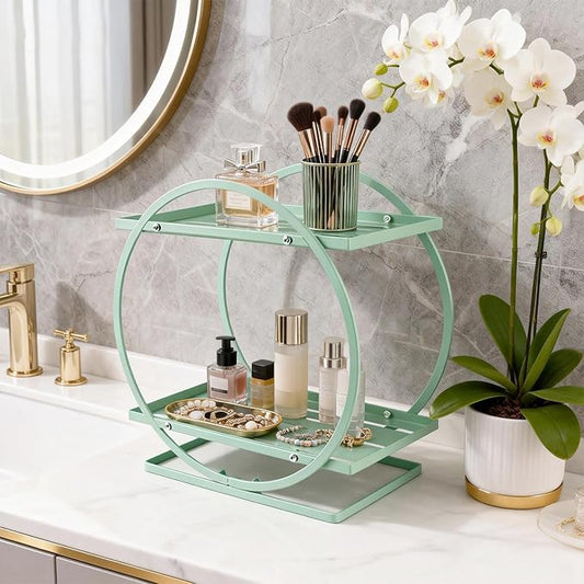 BO2706 2 Tier Bathroom Organizer, Perfume Organizer for Dresser, Green