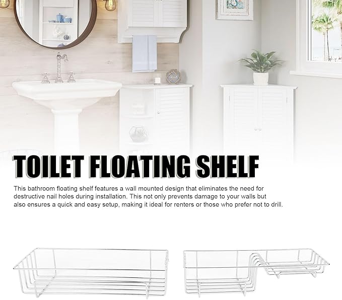 Floating Shelves for Wall, 2PCS Set Iron Bathroom Shelves Over Toilet, Multifunctional Wall Mounted Hanging Shelves, Bathroom Floating Shelves for Kitchen, Bathroom, Living Room