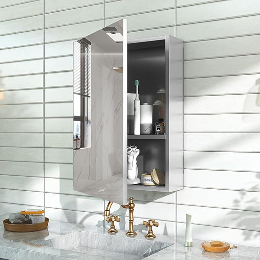 18x14 Inch Bathroom Medicine Cabinet with Mirror, Pre-Assembled Bathroom Medicine Cabinets, Surface/Recessed Wall Mounted Farmhouse Large Medicine Cabinet, Sliver