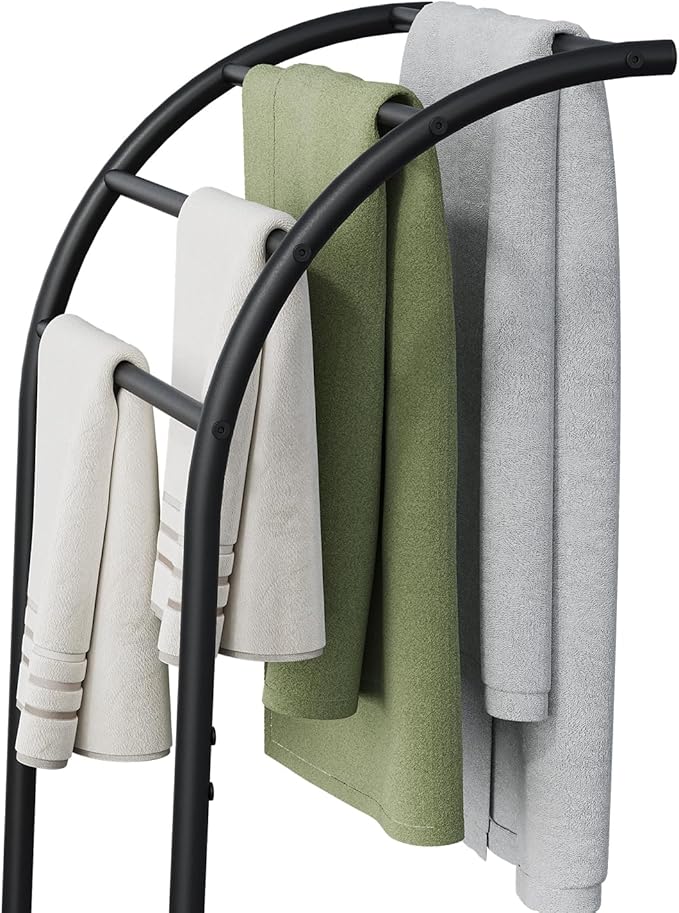 YINMIT Free Standing Towel Rack, 4 Tier Towel Racks for Bathroom, Pool Towel Rack Outdoor, Metal Blanket Rack, Blanket Display and Towel Drying Rack