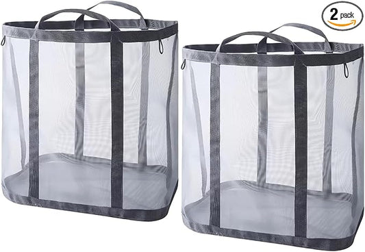 [2-Pack] Wall-Mounted Foldable Laundry Basket, 41L Collapsible Mesh Hamper (Each) with Reinforced Handles, Hanging Storage Bag for Bathroom, Dorm, Travel & Sports, Space-Saving Grey