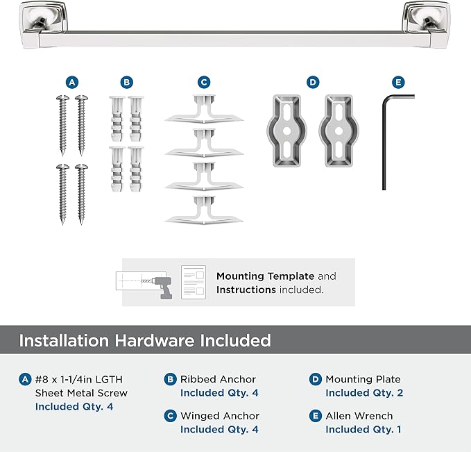 Amerock Stature Polished Nickel 18 inch (457mm) Towel Bar, BH36093PN