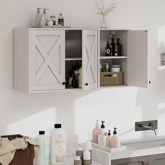 YOURLITE Laundry Cabinet, Medicine Cabinet, Bathroom Kitchen Storage Wall Mounted Farmhouse Organizer with Shelves Over Toilet, 36" Wide, White