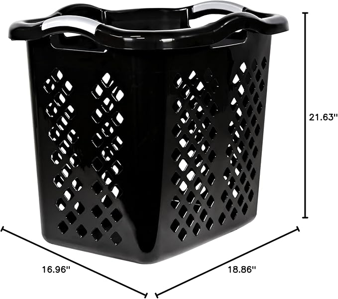 2-Pack Plastic Laundry Hamper, 2 Bushel Large Laundry Basket with Silver Carry Handles, Easy Carry Dirty Clothes Hamper Bin for Home & Apartment
