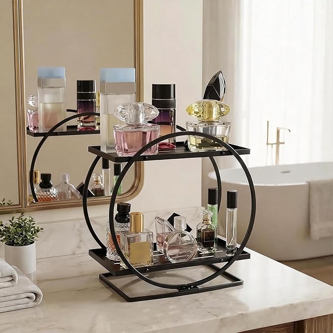 BO2705 2 Tier Bathroom Organizer, Perfume Organizer for Dresser, Black