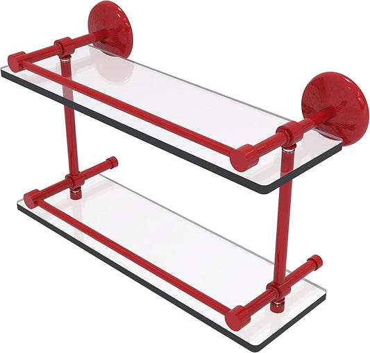 Allied Brass MC-2/16-GAL-FER Monte Carlo 16 Inch Double Glass Shelf with Gallery Rail, Fire Engine Red
