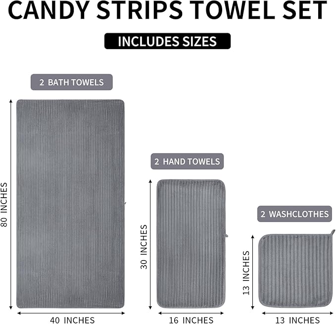 Extra Large Bath Towel Set of 6 (40"x80"),Oversized Bath Sheet Super Soft Highly Absorbent Microfibers Quick Dry Luxury Shower Towel for Bathroom Spa Gym Hotel Yoga (Grey, 6Piece)