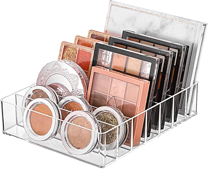 Eyeshadow Palette Makeup Organizer-Plastic Cosmetics Display Case with Adjustable Dividers, Makeup Storage for Vanity Drawer, Eyeshadow, Lipsticks