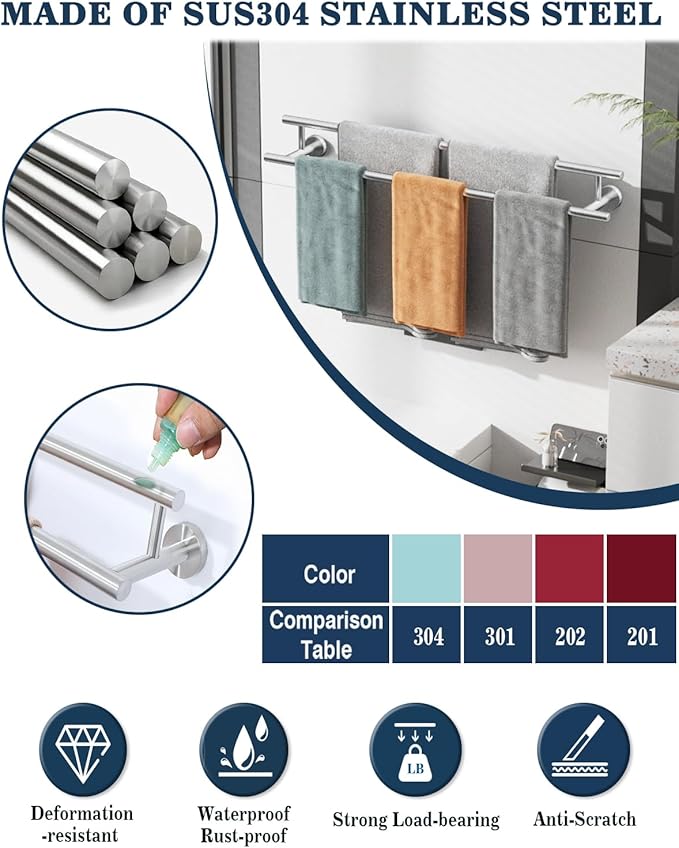 Alise Double Towel Bar Brushed Nickel,28" Towel Racks for Bathroom Wall Mounted,Bathroom Towel Rack SUS304 Stainless Steel Bathroom Towel Holder Quick Drying Hand Towel Holder Towel Bar for Walls