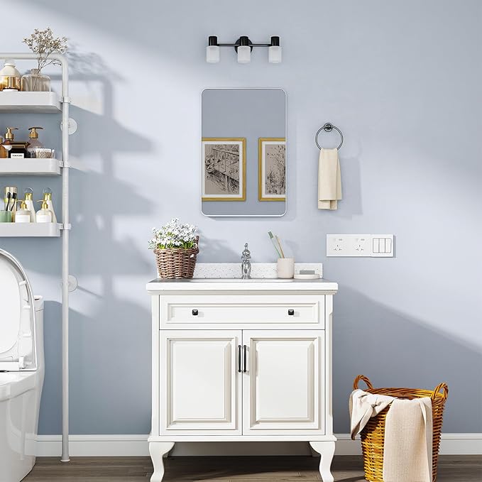 16x24 Inch Medicine Cabinet with Mirror for Bathroom, Silver Aluminum Bathroom Medicine Cabinet, Recessed or Wall Mount Medicine Chest Over Sink, Modern Farmhouse Style, Fully Assembled